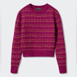 NWOT Mango Fuchsia and Gold Patterned Sweater
